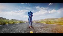 Sonic se pipravuje na bh. Snímek Jeek Sonic (2019). Reie: Jeff Fowler.