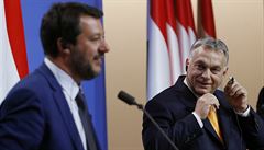 Matteo Salvini a Viktor Orbán na tiskové konferenci