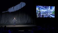 Jeff Bezos speaks at an event to unveil Blue Origin's Blue Moon lunar lander,...