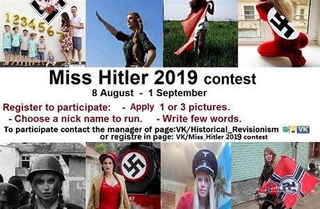 Plakát vyzývající dívky v úasti na souti Miss Hitler na síti Vkontakte