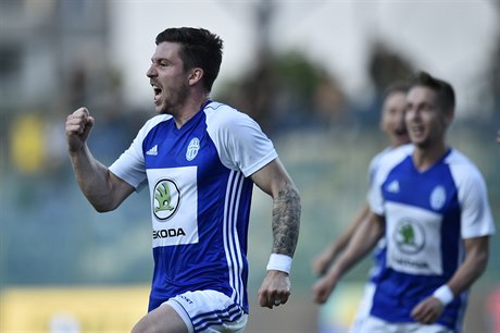 Tomáš Přikryl z Mladé Boleslavi se raduje ze vstřeleného gólu.