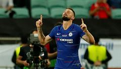 Finále Evropské ligy: Arsenal - Chelsea (Olivier Giroud slaví gól)