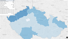 Mapa zobrazující míru bankrot v jednotlivých krajích R.