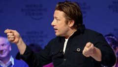 Jamie Oliver na schzce Svtového ekonomického fóra ve výcarském Davosu.