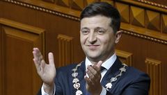 Nový ukrajinský prezident Volodymyr Zelenskyj bhem inaugurace.