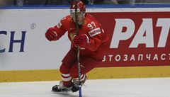 Ruský úto�ník Nikita Gusev se raduje z branky.