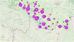 Mapa ukazuje snímky zaniklých obcí jako Bučina poblíž Kvildy, Knížecí Planě,...