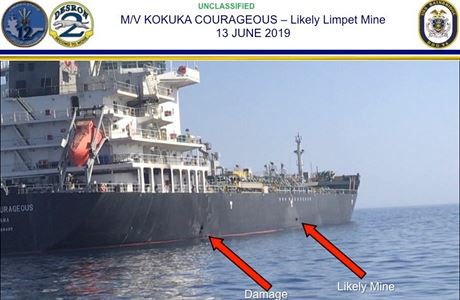 Amerian zveejnili snmek lodi Kokuka Courageous. ipky ukazuj msta zsahu.