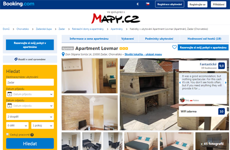 Nabídka ubytování na Booking.com ve spolupráci s Mapy.cz