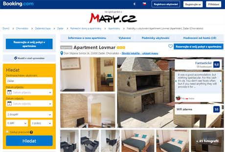 Nabídka ubytování na Booking.com ve spolupráci s Mapy.cz