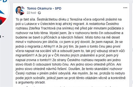 Píspvek Tomia Okamury na FB, který vznítil vánivé komentáe, které a...