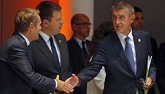 Andrej Babi� se p�ed zahájením summitu p�ivítal s Donaldem Tuskem.