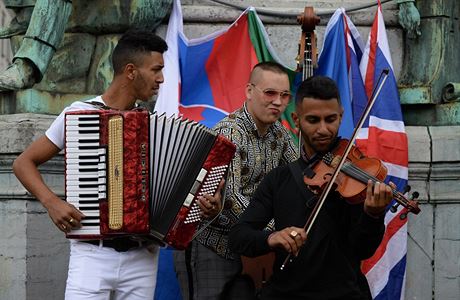 Romská demonstrace v Bruselu.