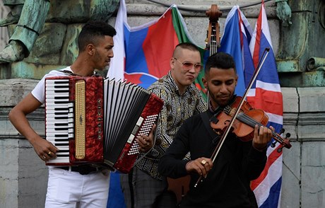 Romská demonstrace v Bruselu.