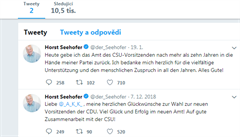 Opak twitterovho pebornka Trumpa. Nmeck ministr vnitra Seehofer nevydrel na Twitteru ani rok