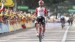 Belgický cyklista Thomas De Gendt a jeho radost v cílové rovince.