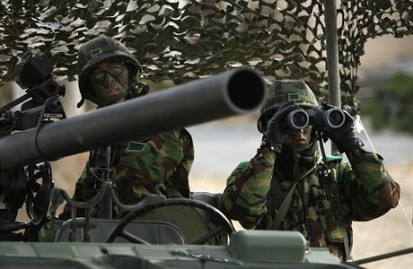 Jihokorejtí  vojáci na spoleném vojenském cviení Jiní Koreje a USA.