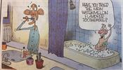 Komiks otištěný v roce 2014 v deníku Boston Herald. Muž ve vaně nabízí Baracku...