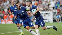 Jorginho z Chelsea slaví gól v Supoerpoháru s Liverpoolem