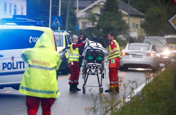 Záchranái peváejí zranného po sobotním útoku v meit blízko Osla.