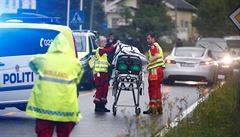 Záchranái peváejí zranného po sobotním útoku v meit blízko Osla.