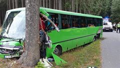 Autobus, který sjel ze silnice a narazil u obce Jámy na Žďársku do stromu.