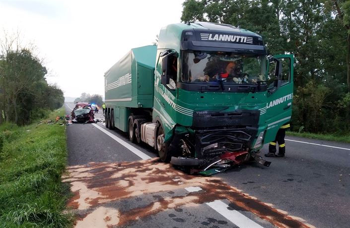 Pi elním stetu osobního auta s kamionem zemeli u Sudomic na Hodonínsku...