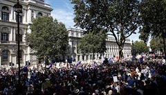 Tisíce lidí v Británii protestovaly proti rozhodnutí premiéra Borise Johnsona,...