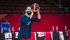 eský basketbalista Hruban na tréninku.