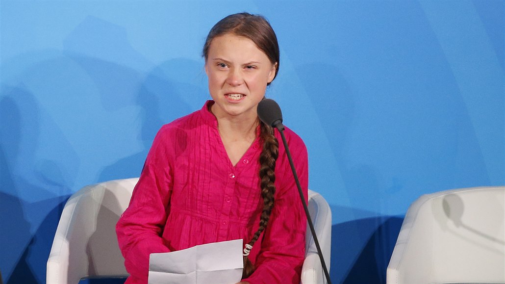Greta Thunbergová na klimatickém summitu.