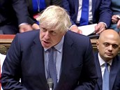 Britský premiér Boris Johnson mluví k Dolní komoe parlamentu. Jeho projev...