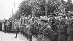 Nastoupení vojáci SSSR vedle těch z Hitlerovského Německa v právě dobytém...