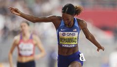 Dalilah Muhammadová v cíli zlatého závodu na MS 2019 na 400 metr pekáek. Za...