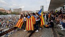 Katalnt demonstranti ve mst Girona