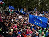 Desetitisíce zastánc setrvání Británie v Evropské unii se scházejí v centru...