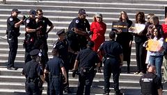 Před Kapitolem policie zatkla jednaosmdesátiletou herečku Fondovou. Protestovala za ochranu klimatu