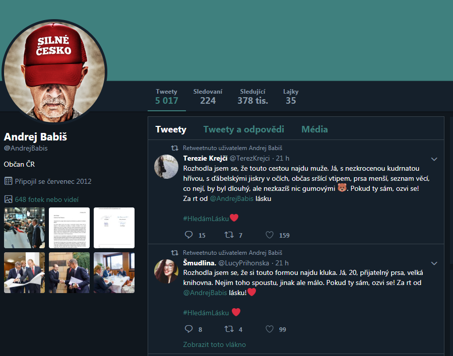 Twitterový ú�et Andreje Babi�e.