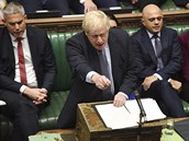 e pronesen Borisem Johnsonem v britskm parlamentu po sobotn porce.