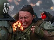 Hoící policistka pi zásahu na protestech v Chile