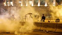 Demonstranti u polytechnick univerzity jsou vybaveni plynovmi maskami proti...