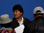 Bolivijský prezident Evo Morales na tiskové konferenci médií v Bolivian Air