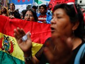 Demonstrace svolaná na podporu bolivijského prezidenta Moralese.