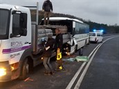 Pi nehod nákladního auta a autobusu se koláky u Nové Vsi na Mlnicku zemela...