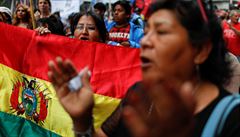 Demonstrace svolaná na podporu bolivijského prezidenta Moralese.
