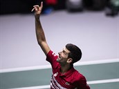 Novak Djokovi slav vtzstv ve finlov skupin Davis Cupu.