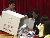 Sítání hlas v místních hongkongských volbách. Po prvních hodinách sítání...