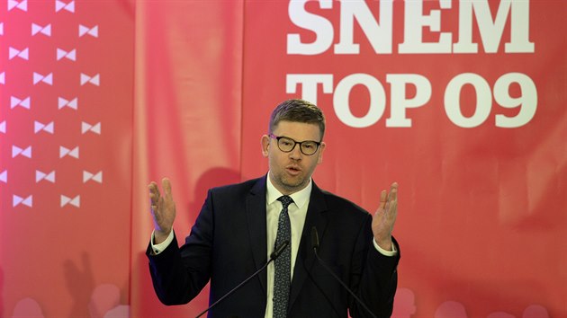 Pedseda TOP 09 Jií Pospíil vystoupil v Praze na volebním snmu strany.