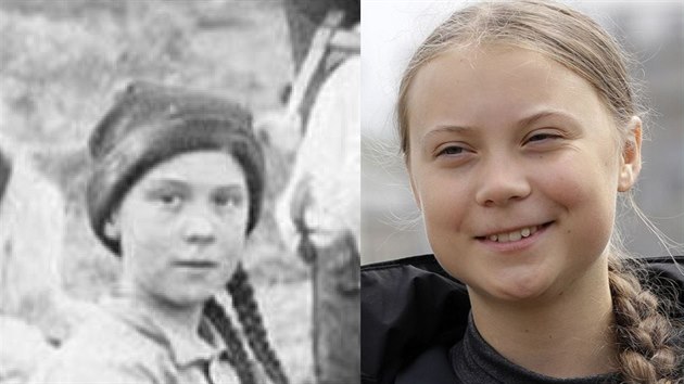Greta Thunbergová a dívka z 19. století.