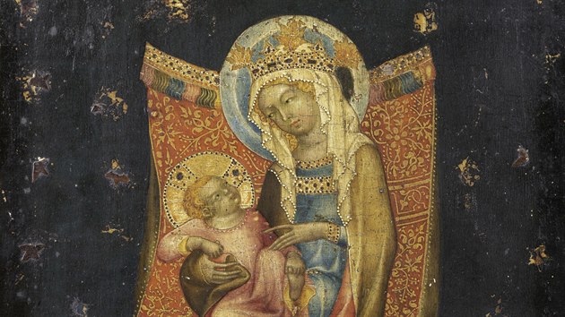 Výjimený stedovký obraz nazvaný Trnící Panna Marie s díttem z dílny Mistra...