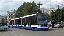 Tramvaj typu 15T pouvan v Rize, hlavnm mst Lotyska.